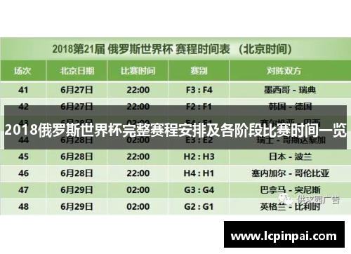 2018俄罗斯世界杯完整赛程安排及各阶段比赛时间一览